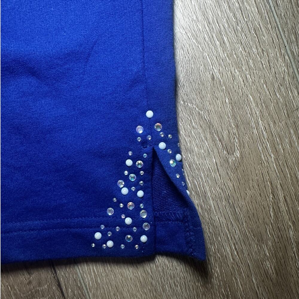 Quacker Factory Capri Pants XXL Blue Pull On Elastic Waist Sequin Hem - Picture 3 of 10